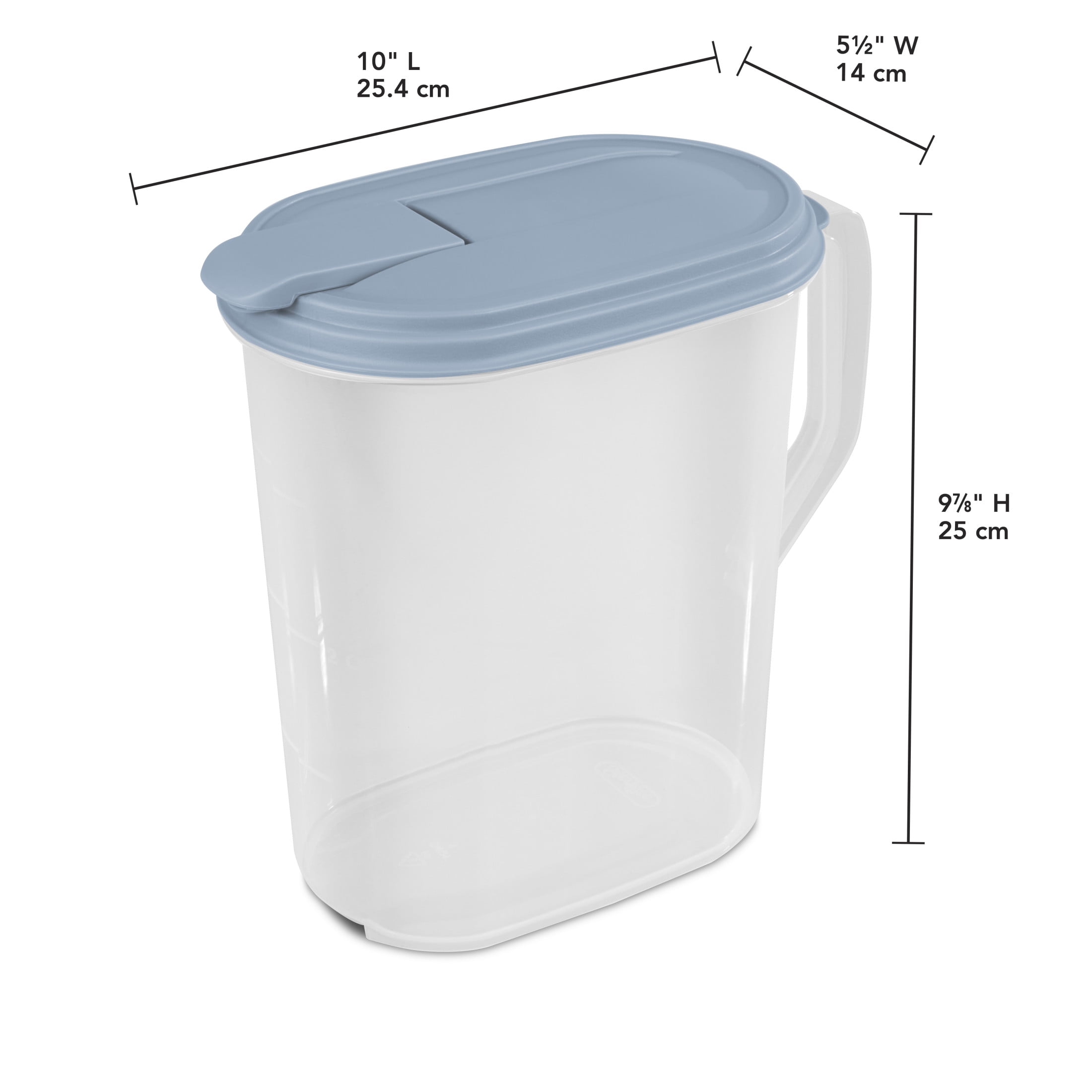 (3 pack) Sterilite, Pitcher, 1 Gallon Pitcher, Clear Plastic, Flip-top Spout, Light Blue, plastic, 1 gal, perfect for chilled drink preparation.