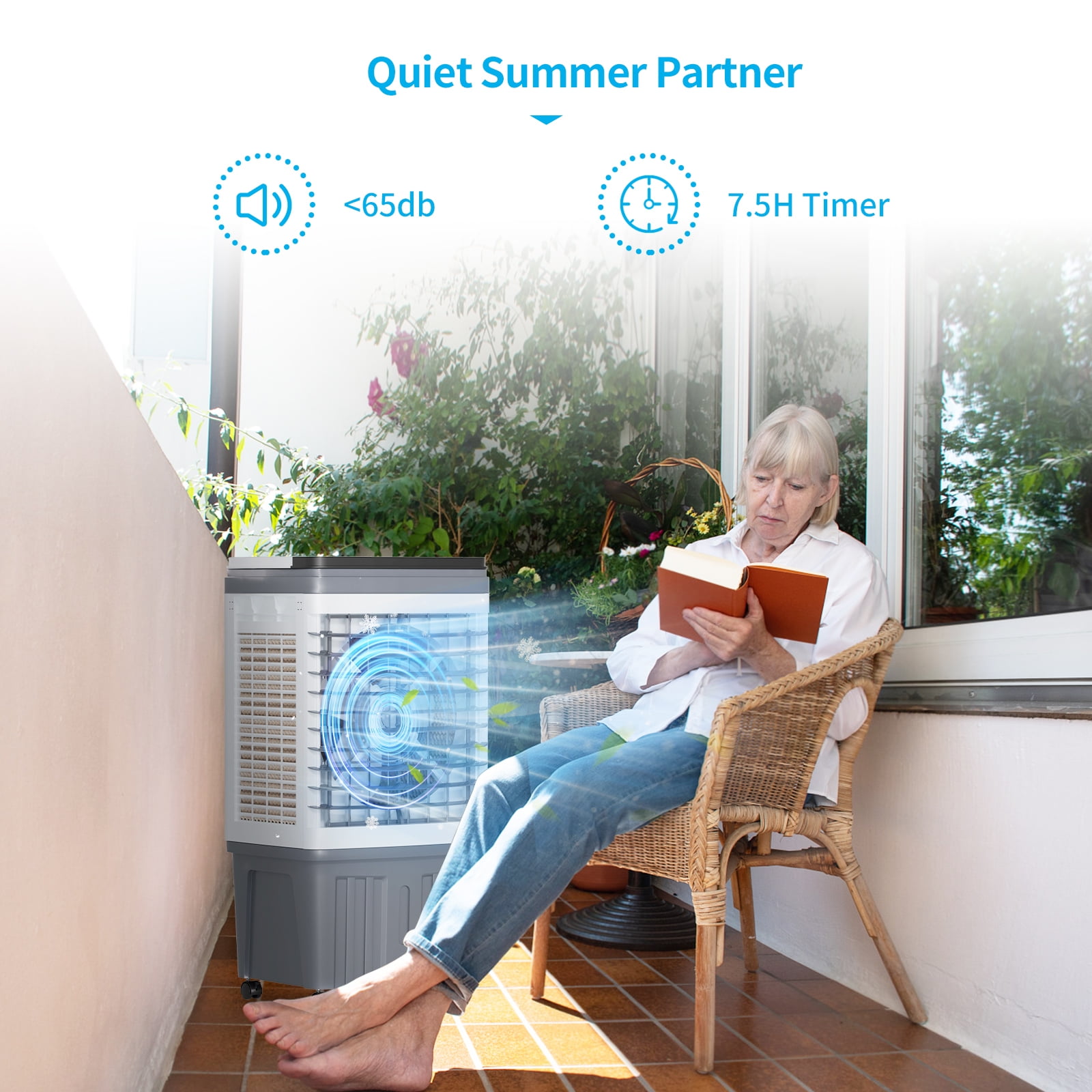 TABU 3-in-1 Portable Evaporative Air Cooler,2354 CFM 6.6 gal Swamp Cooler,7H Timer,Indoor/Outdoor,White