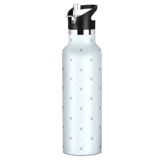 600ml Stainless Steel Water Bottle with Straw/Handle Bike Water Bottle, Lightbluestrawberry Printed