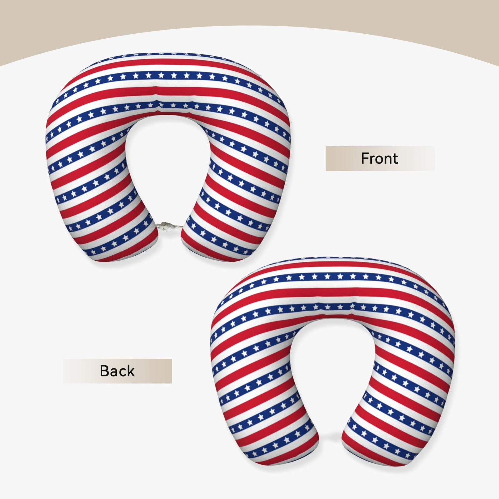 Xecao American Patriotic Stars And Stripes Print Memory Foam Cervical Neck Pillow Versatile U-Shaped Pillows for Home,Office,Camping,Travelling,Soft Washable Cover