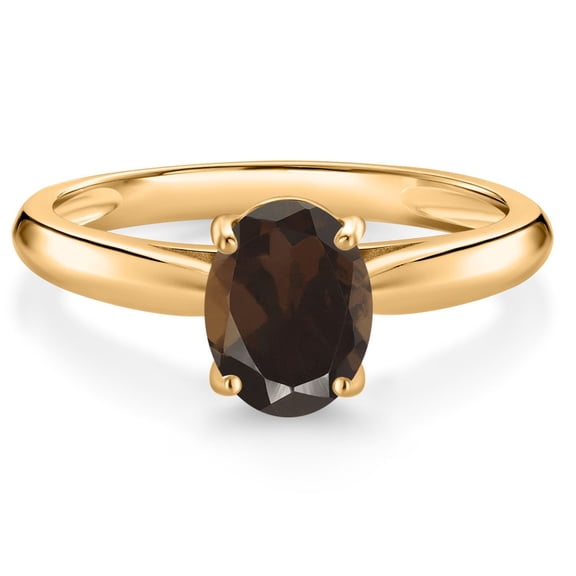 Gem Stone King 10K Yellow Gold Brown Smoky Quartz Solitaire Engagement Ring for Women (1.20 Cttw, Oval 8X6MM, Gemstone Birthstone, Available in Size 5, 6, 7, 8, 9)