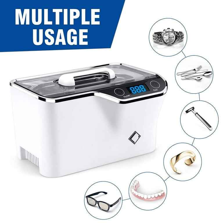 Life Basis Ultrasonic Jewelry Cleaner Ultrasonic Cleaner Machine Portable  600ML Touch Control, with Watch Holder White CDS-100 