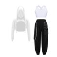 thumbnail image 2 of TiaoBug 3-Piece Kids Girls Sleeveless Cross Back Top and Sweatpants with Long Sleeve Hooded Crop Top White 8, 2 of 5