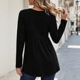 thumbnail image 4 of Women's Solid V Neck Henley Shirts Pleated Empire Waist Long Sleeve Tunic Tops Loose Flowy Work Shirts Soft Casual Fall Peplum Blouses Black, 4 of 7