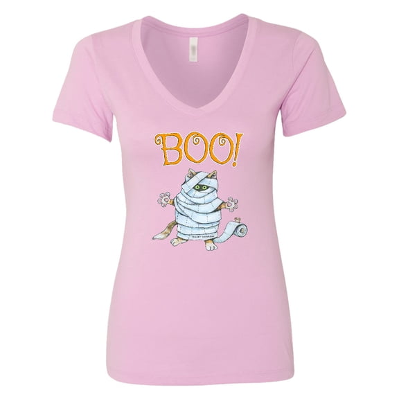 Inktastic Boo with Mummy Cat Women's V-Neck T-Shirt