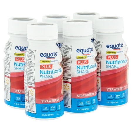 Equate Plus Strawberry Nutritional Shake, 8 fl oz, 6 count