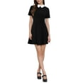 thumbnail image 2 of INSPIRE CHIC Women's Peter Pan Contrast Collar Short Sleeves Flare Dress 2XL Black, 2 of 6