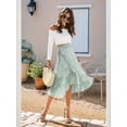 thumbnail image 3 of Women'S Boho Floral Print Wrap Front Self Tie Knot Ruffle Hem Split Midi Skirt Green L, 3 of 8