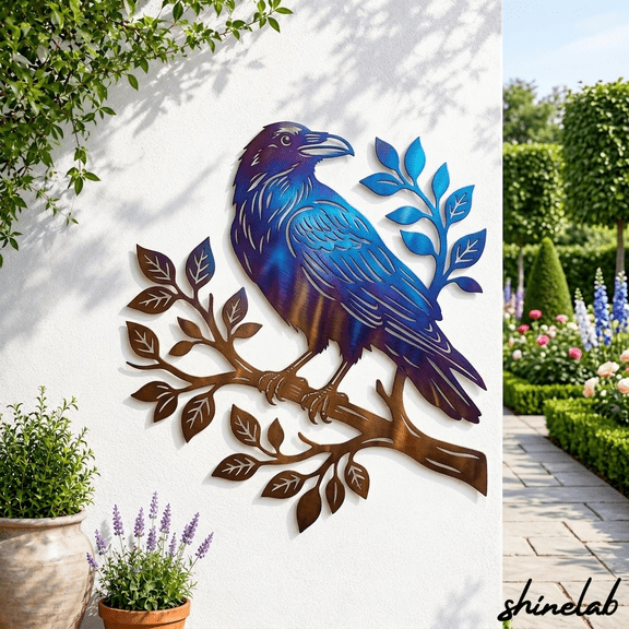 Shinelab Raven Metal Wall Art, Fire Roasted Crow Decor, Gothic Bird Sign
