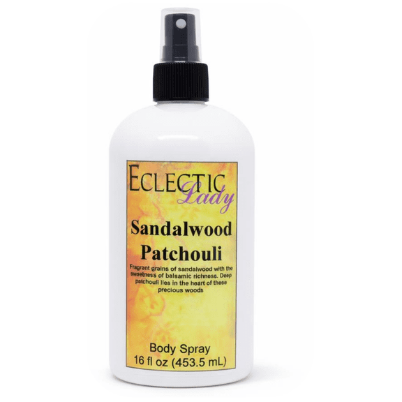 Sandalwood Patchouli Body Spray, Eclectic Lady, Hydrating Mist, Unisex, 16 oz