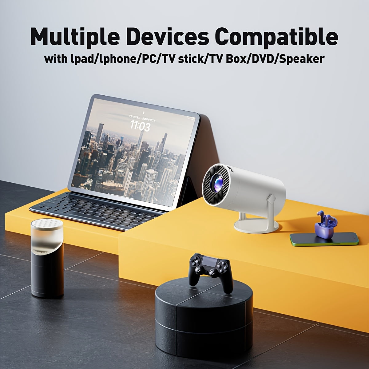 2025 Android 11 Smart Projector: 4K Decode Native 1080P, WiFi 6 & BT 5.2, Auto Keystone, Portable Home Theater Mini LED Movie Projector