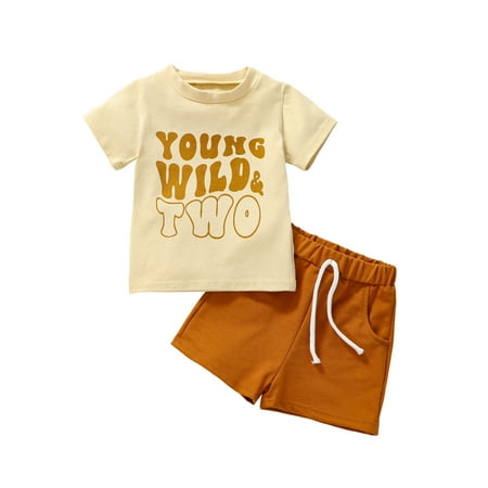 

2Pcs Toddler Boy Summer Outfits Short Sleeve Letter Print Tops + Pocket Shorts Set