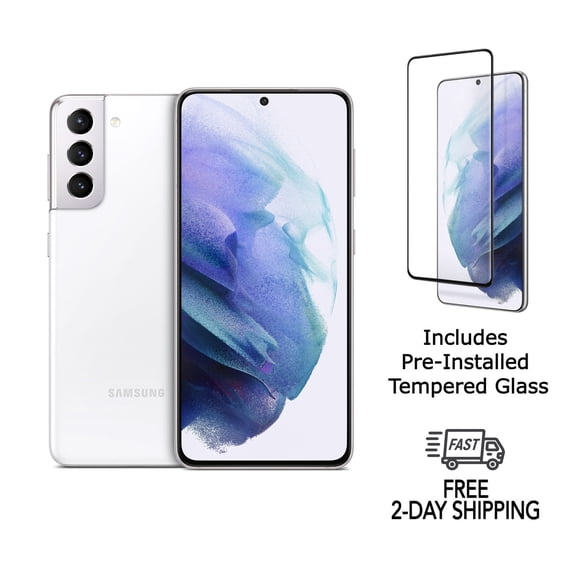 Restored Samsung Galaxy S21 5G G991U (Fully Unlocked) 128GB Phantom White with Screen Protector (Refurbished)