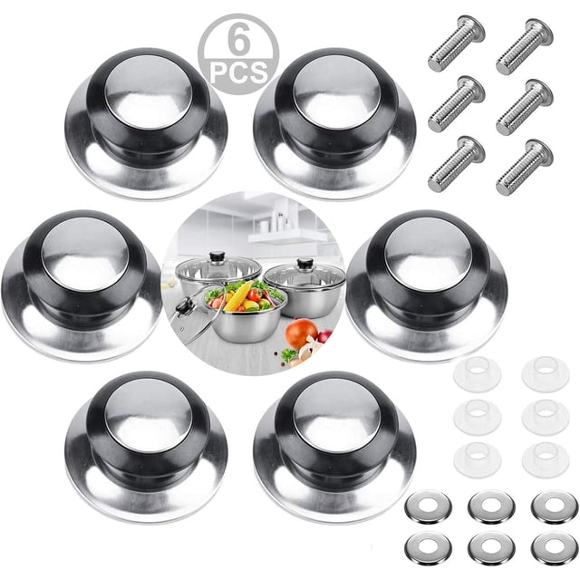 Mango de repuesto para olla, mango para tapa de olla, 6 piezas, pomo para tapa de olla, pomo para tapa de olla de cocina, pomo para tapa de olla de acero inoxidable con tornillo para