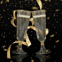 Efavormart 12 Pack - 5 oz  Plastic Champagne Flutes Disposable - Clear/Gold - Glitter Sprinkled Design - Detachable Base for Weddings, Birthdays, Parties, Receptions, Banquets, Baby Showers, Event