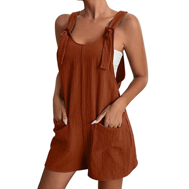 Lucakuins - Mono corto informal para mujer, color sólido, sin mangas, con cuello halter, ropa de verano Lucakuins moda