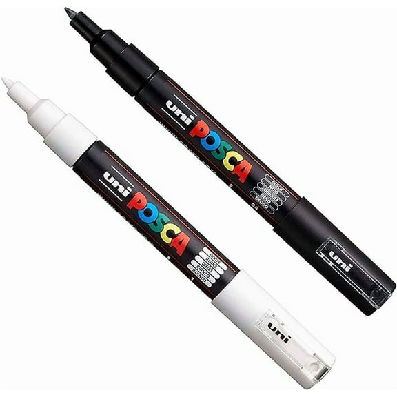 Posca PC-1M Paint Art Marker Pens - Fabric Glass Metal Pen - Set of Black   White (1 of Each)