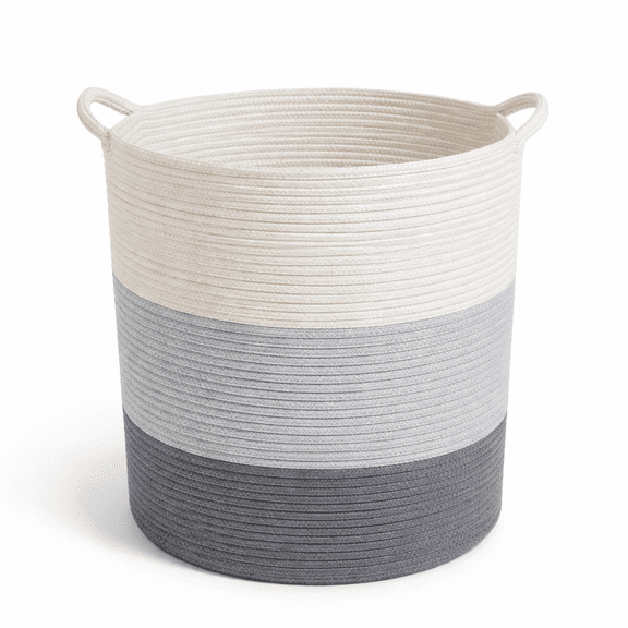 Orino 18"x16" Extra Large Storage Baskets with Handle-Cotton Rope Laundry Basket-Toy Storage Organizer-Soft Baby Kid Nursery Hamper Organizer-Tall Woven Basket Toy Storage Bin(Black Grey Beige)