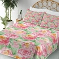 thumbnail image 3 of Ambesonne Rose Fitted & Top Sheet Set with Shams, Soft Blossoming, Pink Green, 3 of 5