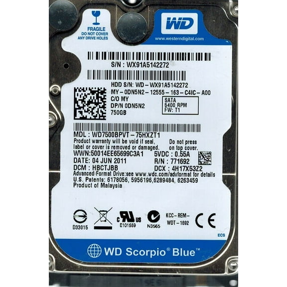 Western Digital WD7500BPVT-75HXZT1 750GB DCM: HBCTJBB