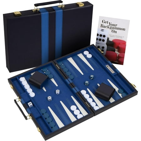 Get The Games Out Backgammon Set - Portable 15" Travel Size Classic Board Game Case - Blue, Medium