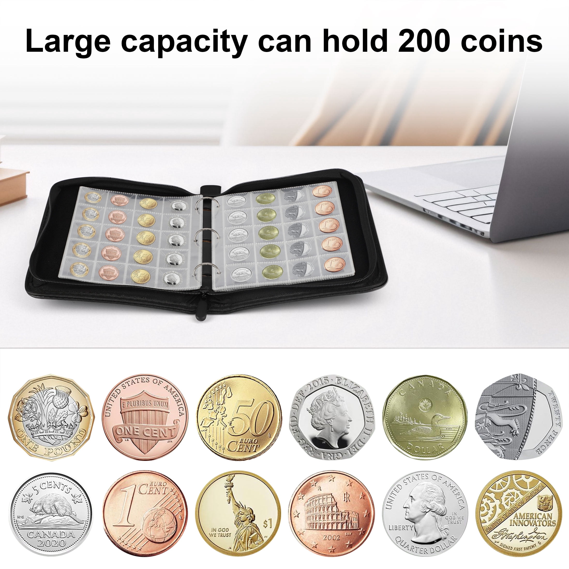 TSV, Coin Collection Book, Black, 200 Pockets, Acid-Free Pages