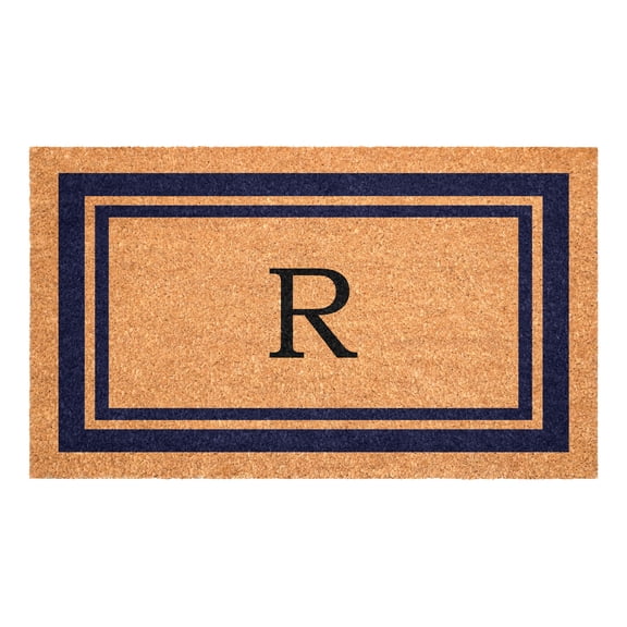 Dark Blue Border Monogram Doormat (Letter R)