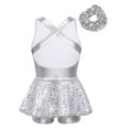 thumbnail image 2 of Alvivi Girls Sequin Dance Dress Sleeveless Skirted Leotard with Hair Tie Hip Hop Jazz Dance Performance Costume White 14, 2 of 7