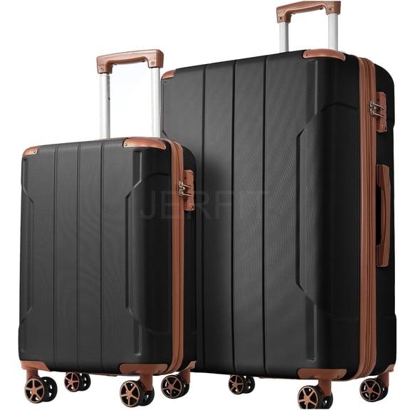 JERFIT 2-Piece Hardshell ABS Spinner Luggage Set with TSA Lock, Expandable Suitcase, 8-Wheel Lightweight Check-In & Carry-On Bag for Travel, Black/Brown