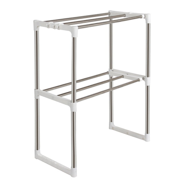 Stainless Steel Multifunctional Microwave Oven Rack Household Telescopic Pan Pot Storage Shelf Assembly Standing Type Double Layer Kitchen Storage Holder
