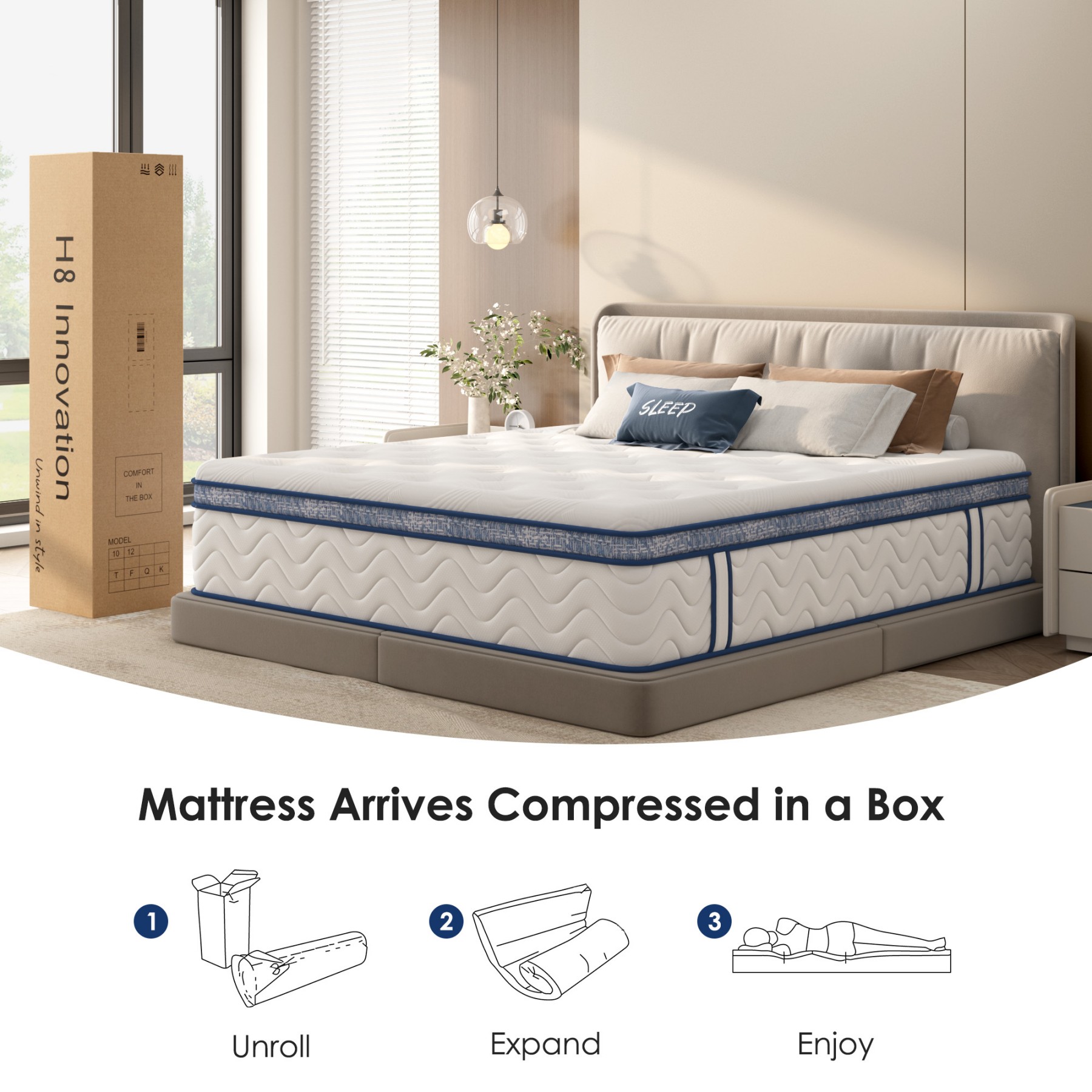 12 Inch Queen Mattress,Hybrid Mattress in a Box with Memory Foam & Individual Pocket Spring,Medium Firm