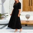 thumbnail image 5 of Viadha Summer Clothes Women's Bubble Sleeve Round Neck Patchwork Loose Casual Shirt Long Dress, 5 of 9