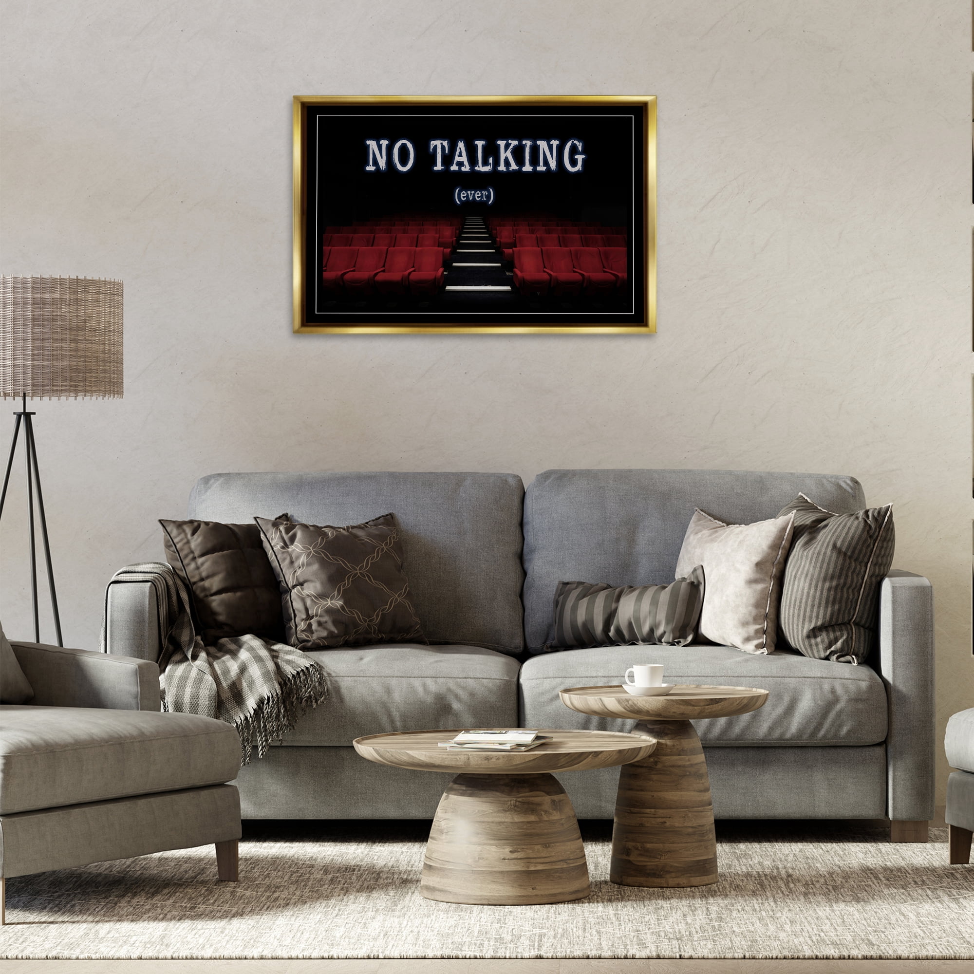Stupell Industries No Talking Move Theater Entertainment Painting Gold Floater Framed Canvas Art Print Wall Art, 31 x 21