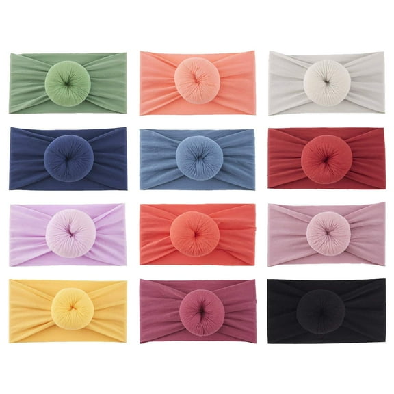 12 PACK Elastic Stretchy Super Soft Donut Top Knot Wide Nylon Headbands Hairband Turban Headwraps Hair Bows Accessories for Kids Toddler Infant Newborn Baby Girl Bulk