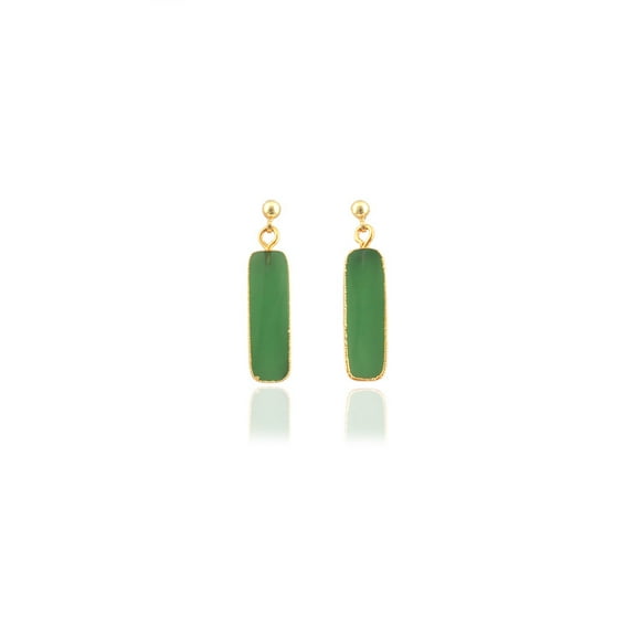 Green Chalcedony Gemstone Gold-plated Back-Push Drop Earring, Women Earring Gift