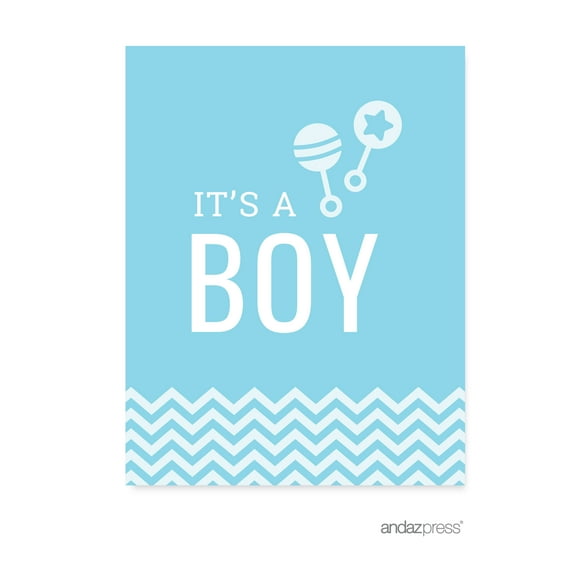 Baby Blue Chevron Print Baby Shower Party Signs & Banner Decorations, 20-Pack