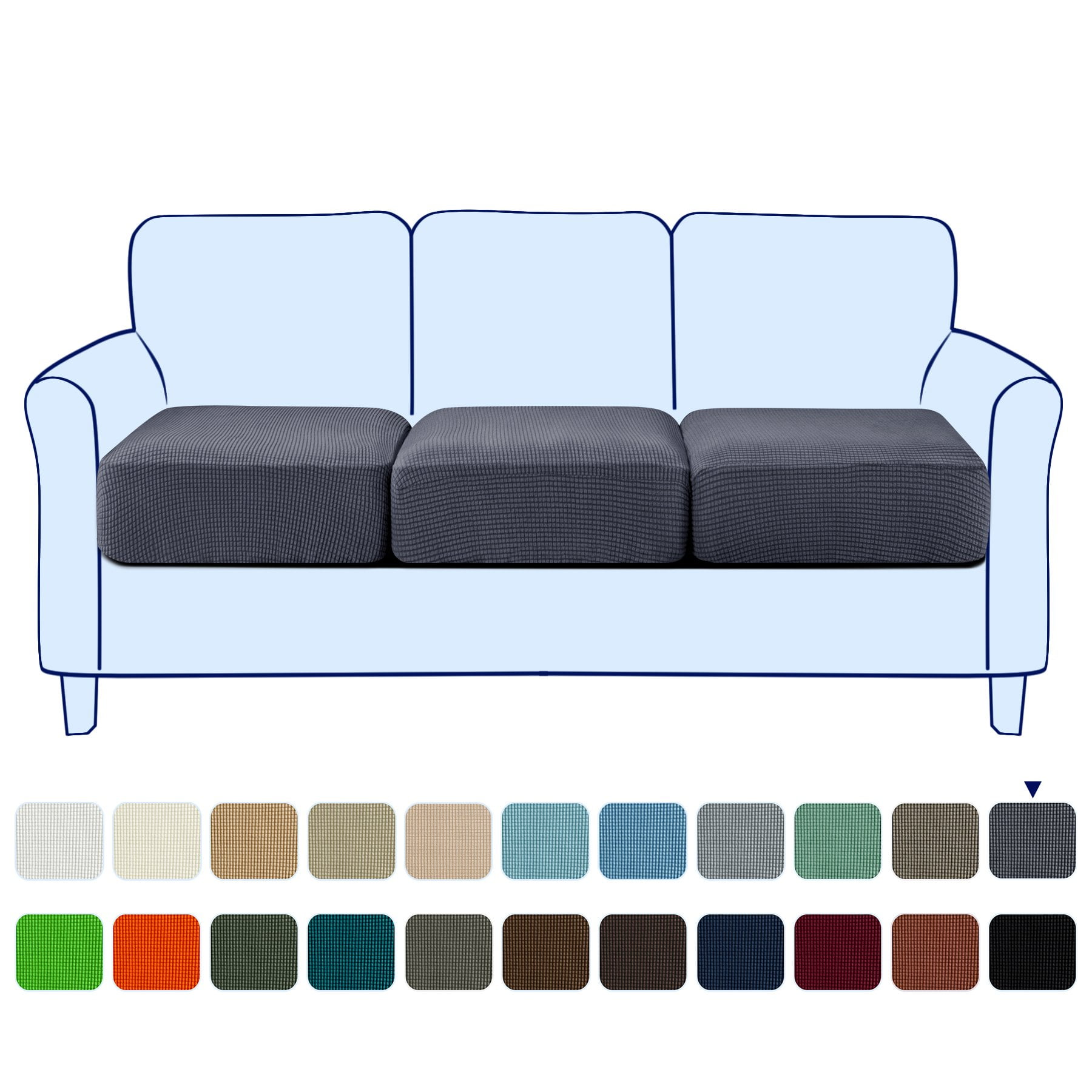 Subrtex Texture Grid Slipcover Stretch Box Seat Cushion Cover (3 Pcs