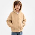 thumbnail image 3 of Piuwrlz Fall Winter Hoodies Boys with Pockets Zipper Casual Hood Sweatshirts Beige Size 11 Years, 3 of 10