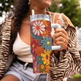 thumbnail image 6 of 40zo Ice Bar Cup With Handle Double Insulation Large Capacity Rust Prevention For Daily Travel And Other Scenes Colorful Floral Pattern Groovy Flowers (2), 6 of 8