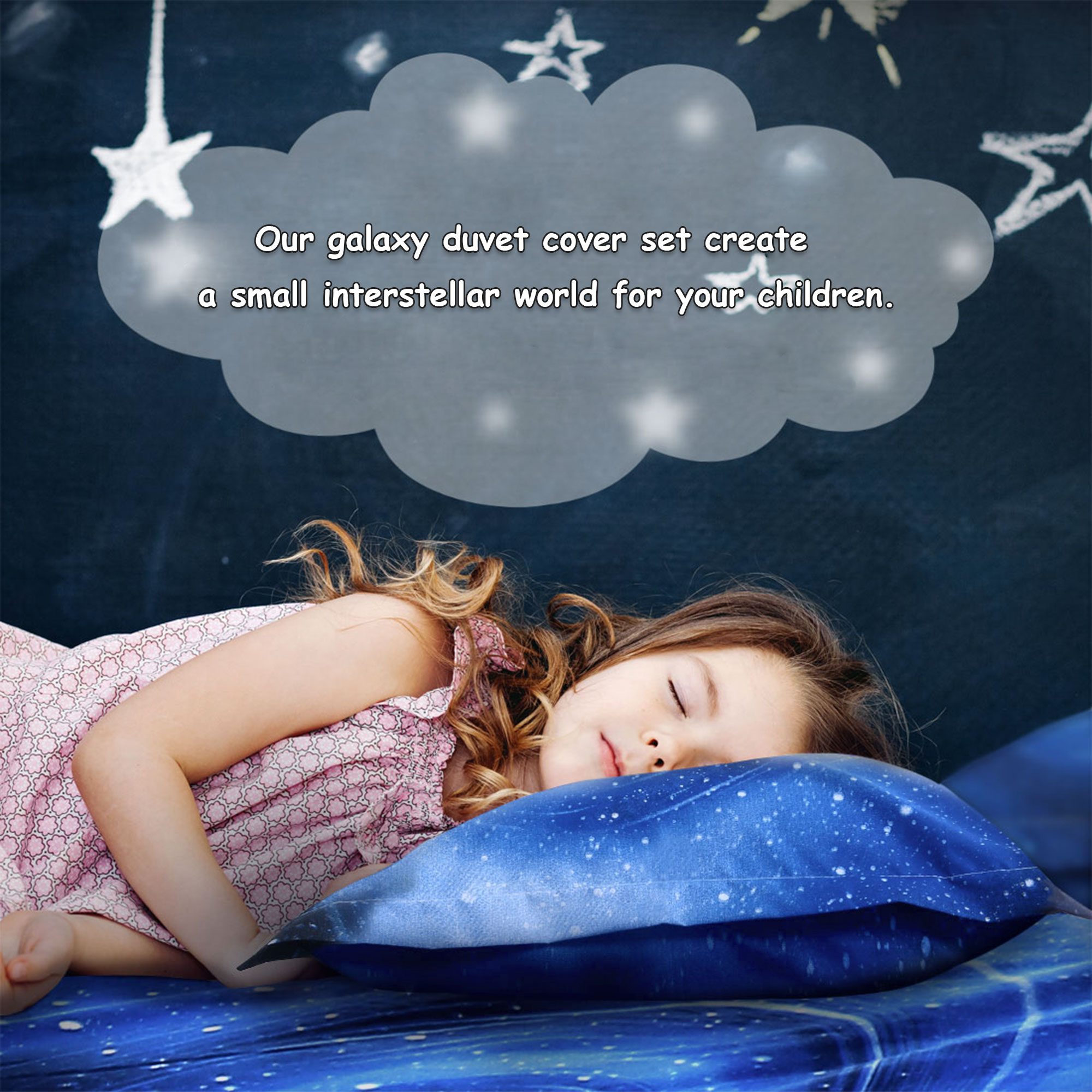 PiccoCasa 4Pcs Galaxy Bedding Quilt Duvet Cover Set for Twin Size Bed, Navy Blue