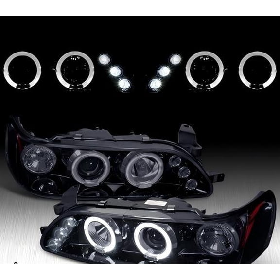 Fit 1993-1997 Toyota Corolla Black/Smoke LED Halo Projector Headlights Lamps L R