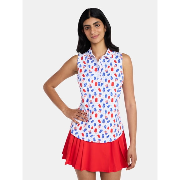 Birdie Bound Women's Gemma Sleeveless Print Golf Polo Shirt with UPF 30 , Sizes XS-XXL
