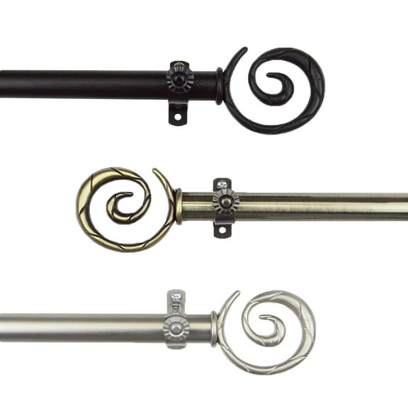 13/16" Dia Adjustable 28-48 inch Curtain Rod with Traute Finials - Black,(4827-282)
