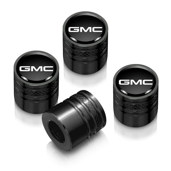 iPick Image for GMC Logo in Black on Black Aluminum Cylinder-Style Tire Valve Stem Caps, Official Licensed