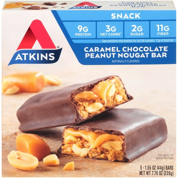 Atkins Snack Caramel Chocolate Peanut Nougat Bars 5pack