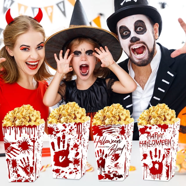 YIMWNYI Halloween Popcorn Paper Box, Haunted Theme, Party Decoration Supplies, Treat Containers for Snacks and Candy, Festive Gathering Essentials, Fun Design for Celebrations