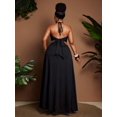 thumbnail image 2 of Black Plus Size Womens Summer Halter Tie Waist Flowy Maxi Dress With Back Knot Detail, 2 of 8