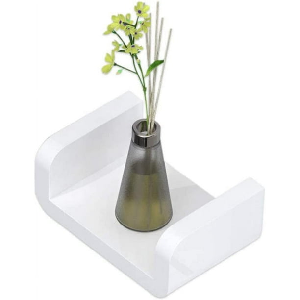 White Plastic Wall Mounted Bathroom Shelf, Suction Cup Ushaped