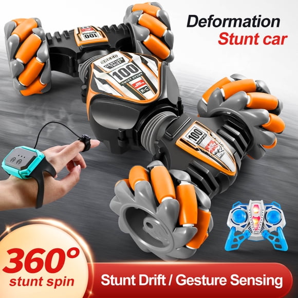 Gesture Sensing RC Stunt Car With & Music + Tail Spray, Remote Control Gesture Sensor Toy Cars, Double Sided Rotating Off Road Vehicle 360° Flip, Toy Car