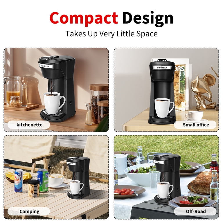 2 in 1 Single Serve Coffee Maker for K Cup Pods & Ground Coffee, Mini K Cup Coffee Machine with 6 to 14 oz Brew Sizes, Single Cup Coffee Brewer with